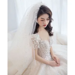 D95 2023 2024 Luxury Wedding Dress Embroidered Lace On Net Beading With Ball Gown Princess Short Sleeve Church Wedding