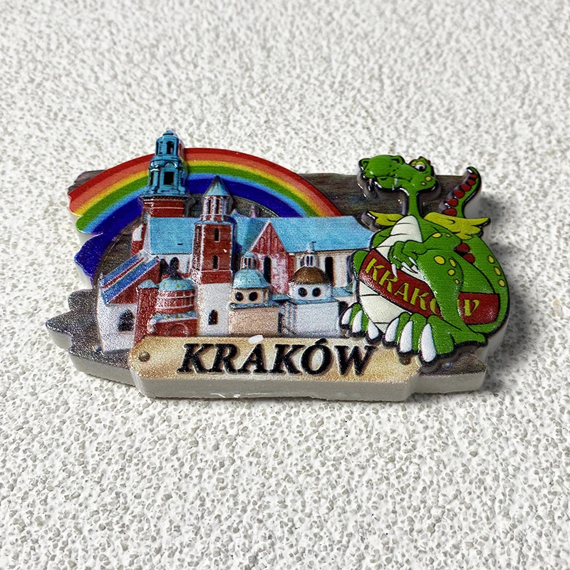 Krakow Poland cultural tourism souvenirs dinosaur pattern decoration 3d three-dimensional building magnetic refrigerator magnet