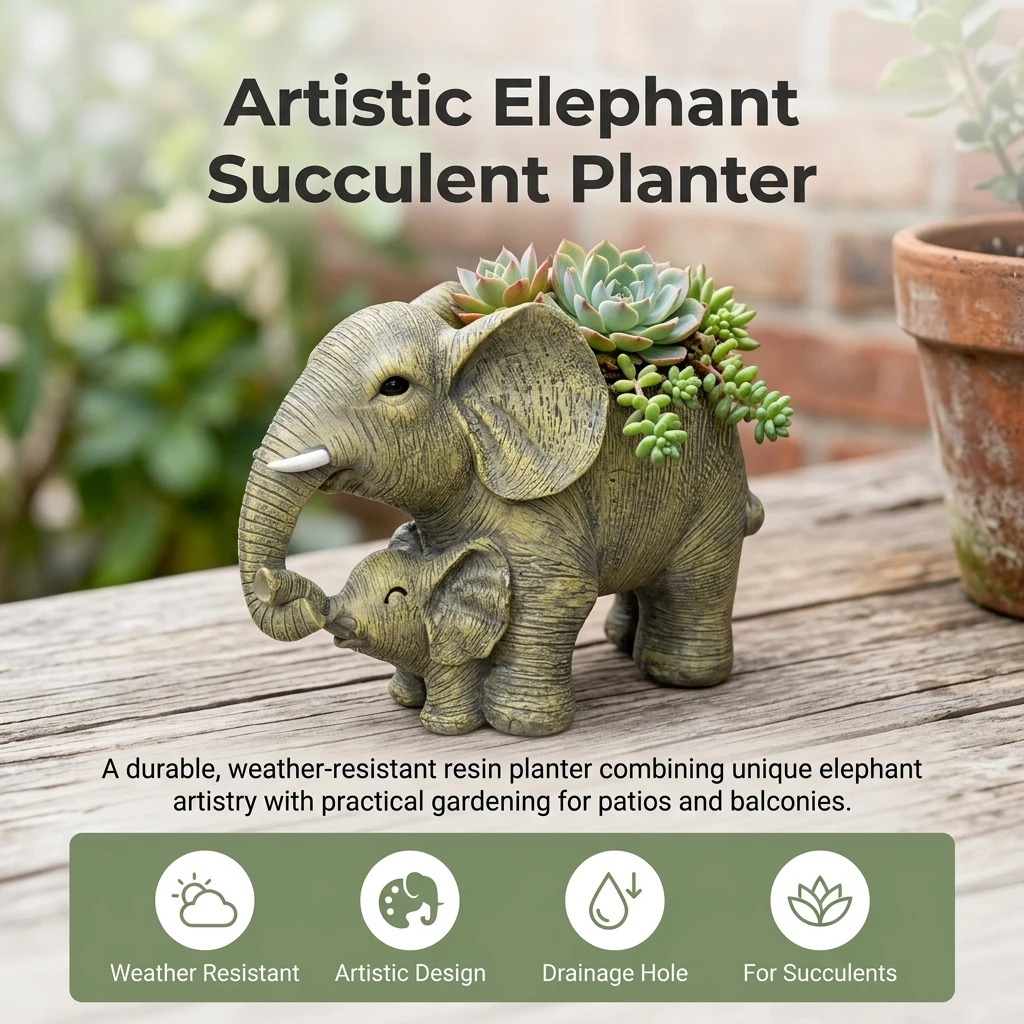 Cute Elephant Planter Pot Succulent Container for Garden Patio Outdoor Yard Decor UV Resistant Resin Flower Pot Durable