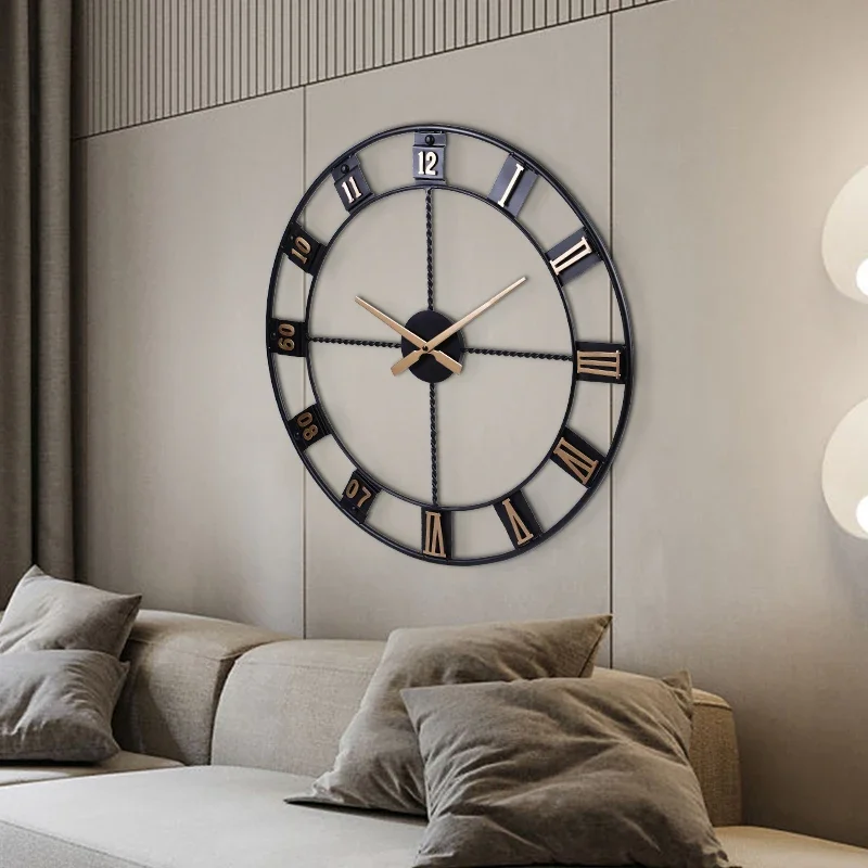 Furniture 60*60cm Morden luxury digital hanging clock decoration machine wall clock living room clock parts accessories