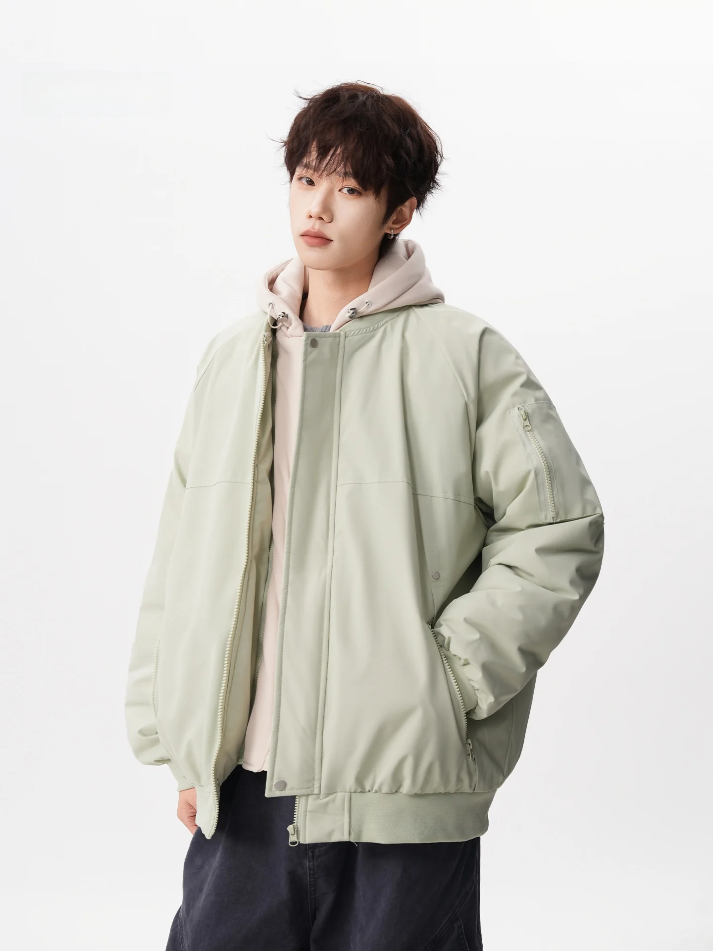 

American Sle Patchwork Thiened Cotton Jaet Men's Winter Casual Loose Workwear Coat Warm Polyester Filling Zipper Closure