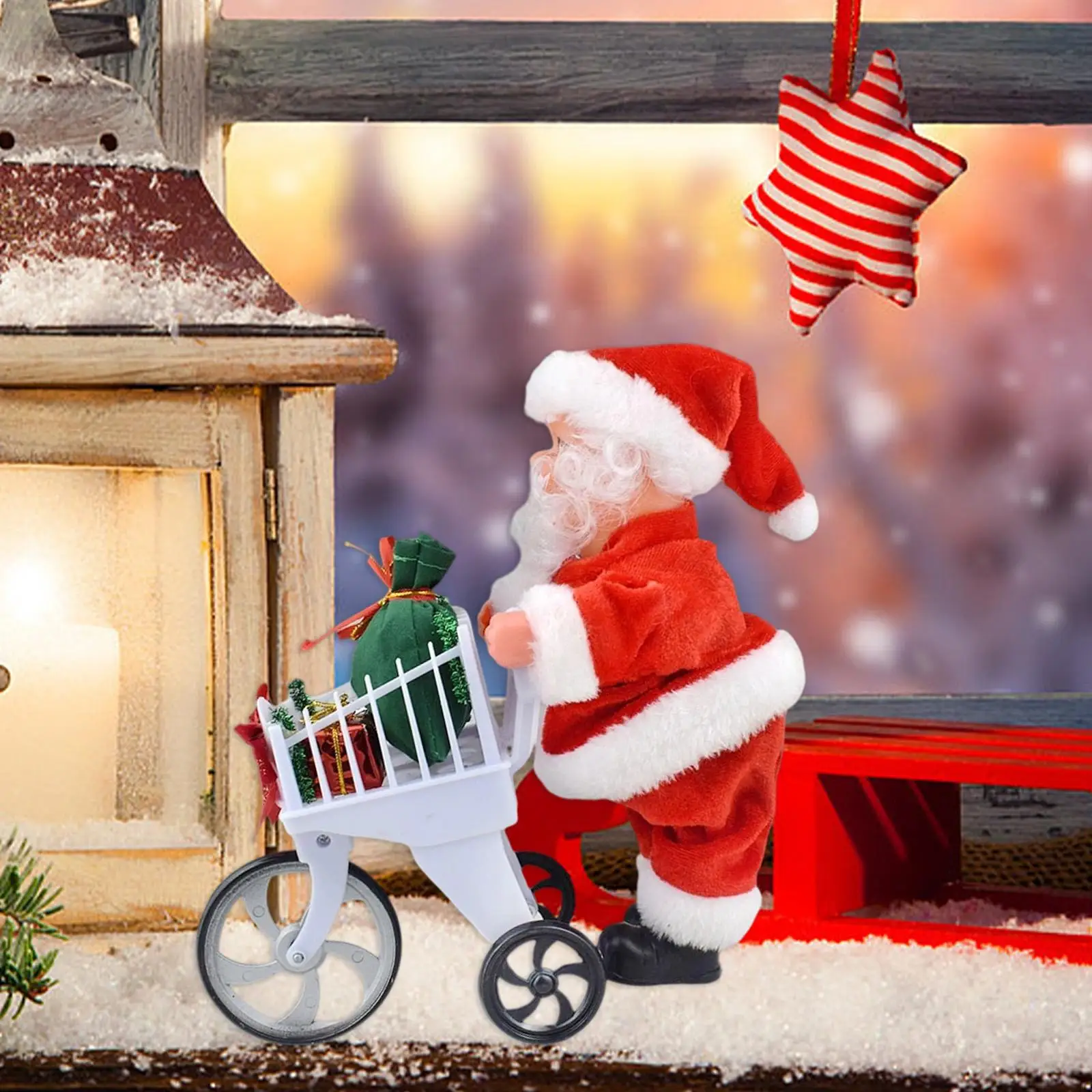 

Musical Santa with Shopping Cart Toy, Christmas Figure Christmas Decoration