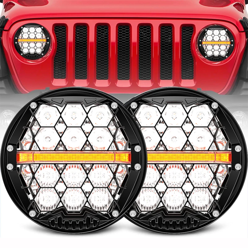 7 Inch LED Headlight H4 Hi-Low DRL Turn Signal For Lada 4x4 Urban Niva Jeep Wrangler TJ JK LJ CJ Land Rover Defender Hummer