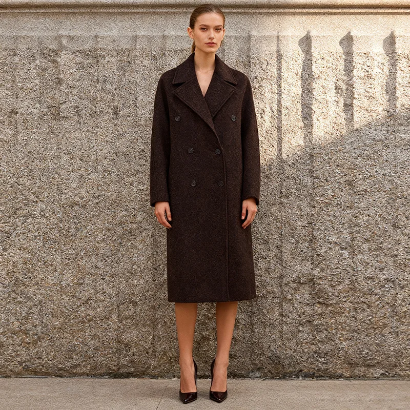 

England Style Women's Autumn Fashion Versatile Woolen Loose Coat Casual Elegant Open Front Longline Jacket Navy Blue