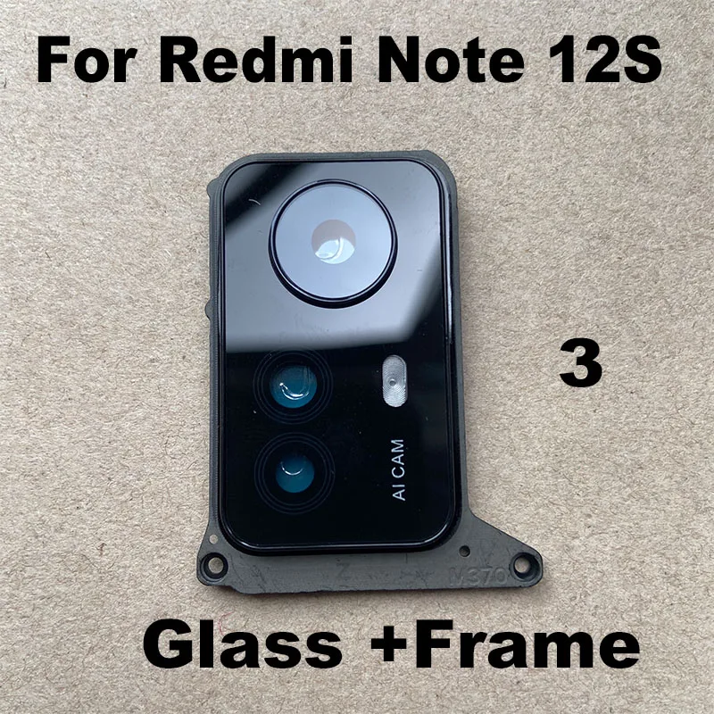 New For Xiaomi Redmi Note 12S Back Camera Lens Glass Rear Camera Lens With Frame Cover Holder Replacement