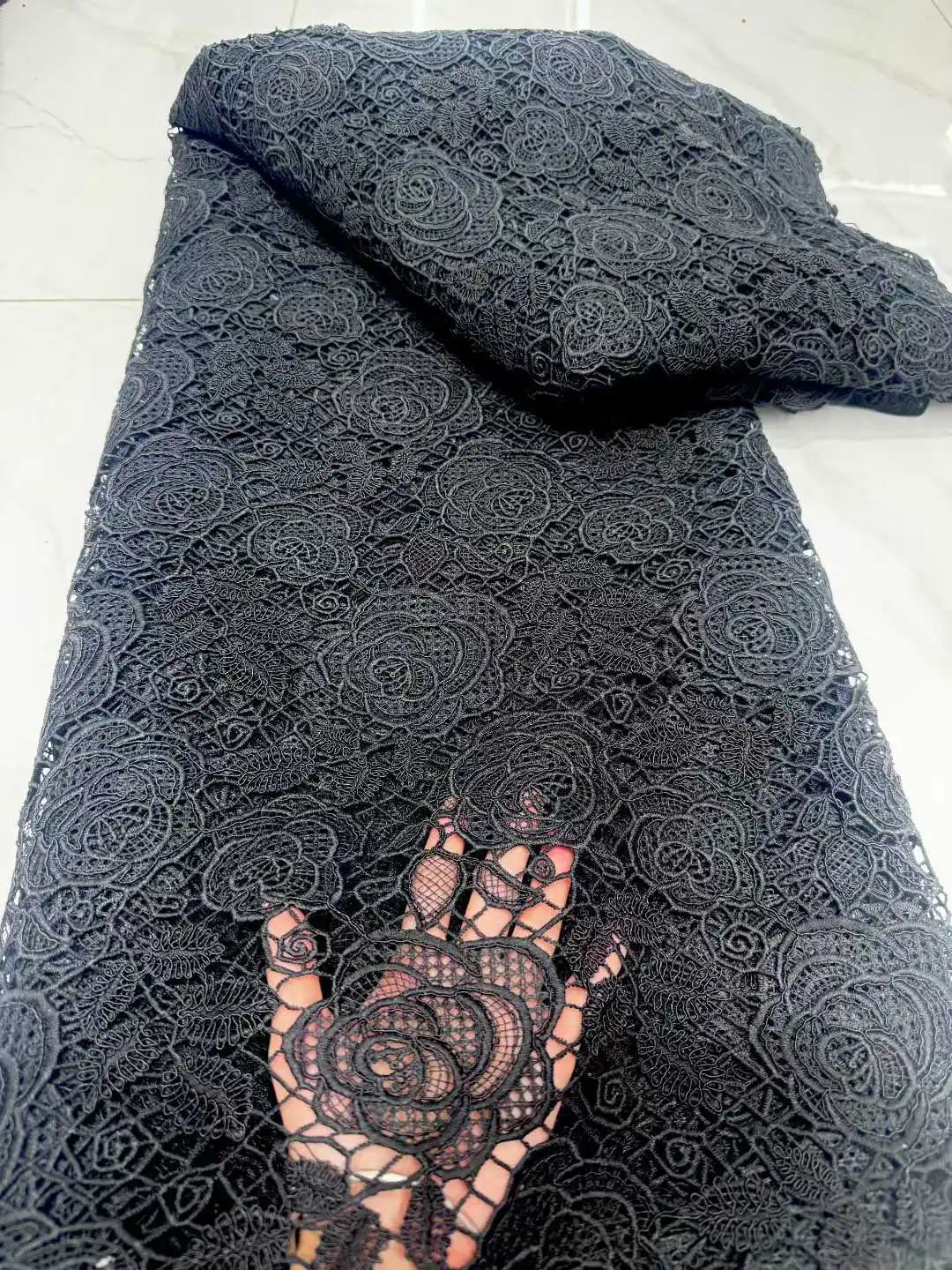 

Black African Guipure Cord Lace Fabric 2026 High Quality Nigerian Water Soluble Lace Fabric For Women Party Dress Sewing