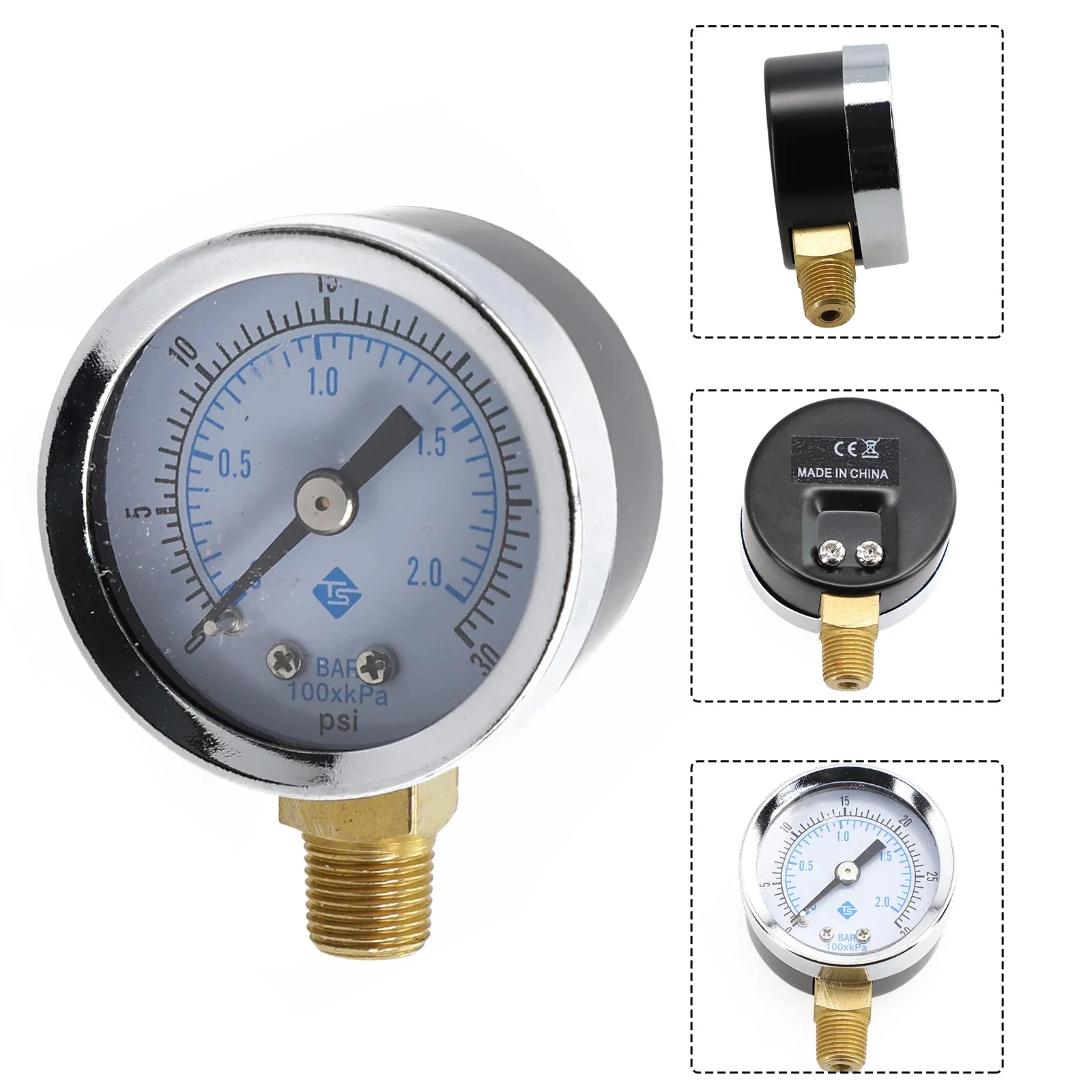 Stainless Steel Low Pressure Gauge 0-30PSI 0-2Bar 40mm For Dial For Fuel Air Oil Gas Water Measurement Industrial For Pneumatic