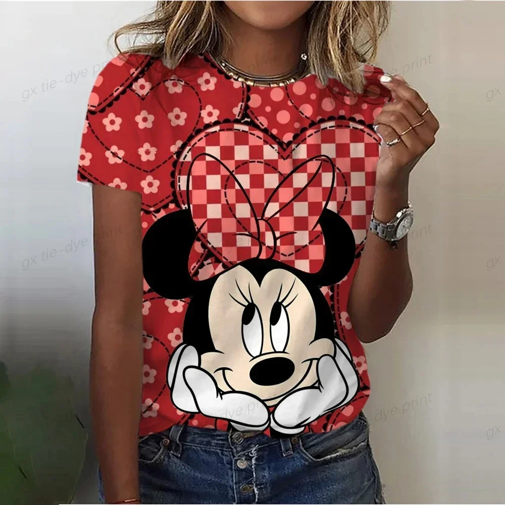 Disney Summer Women Minnie Mouse T-shirt Cute Cartoon Tops Tees Female Fashion Short Sleeve Clothing Ladies Vintage Streetwear