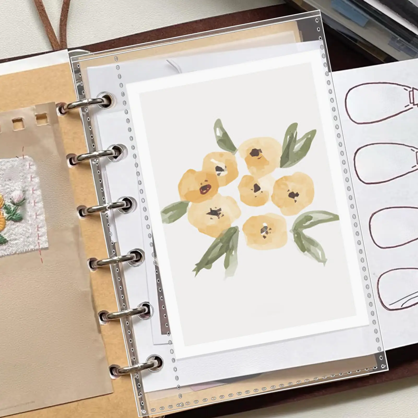 10pcs A7 6-Ring Binder Replacement Card Pages Card Protector Sleeves Sticker Book Transparent or Frosted Pages Replacement
