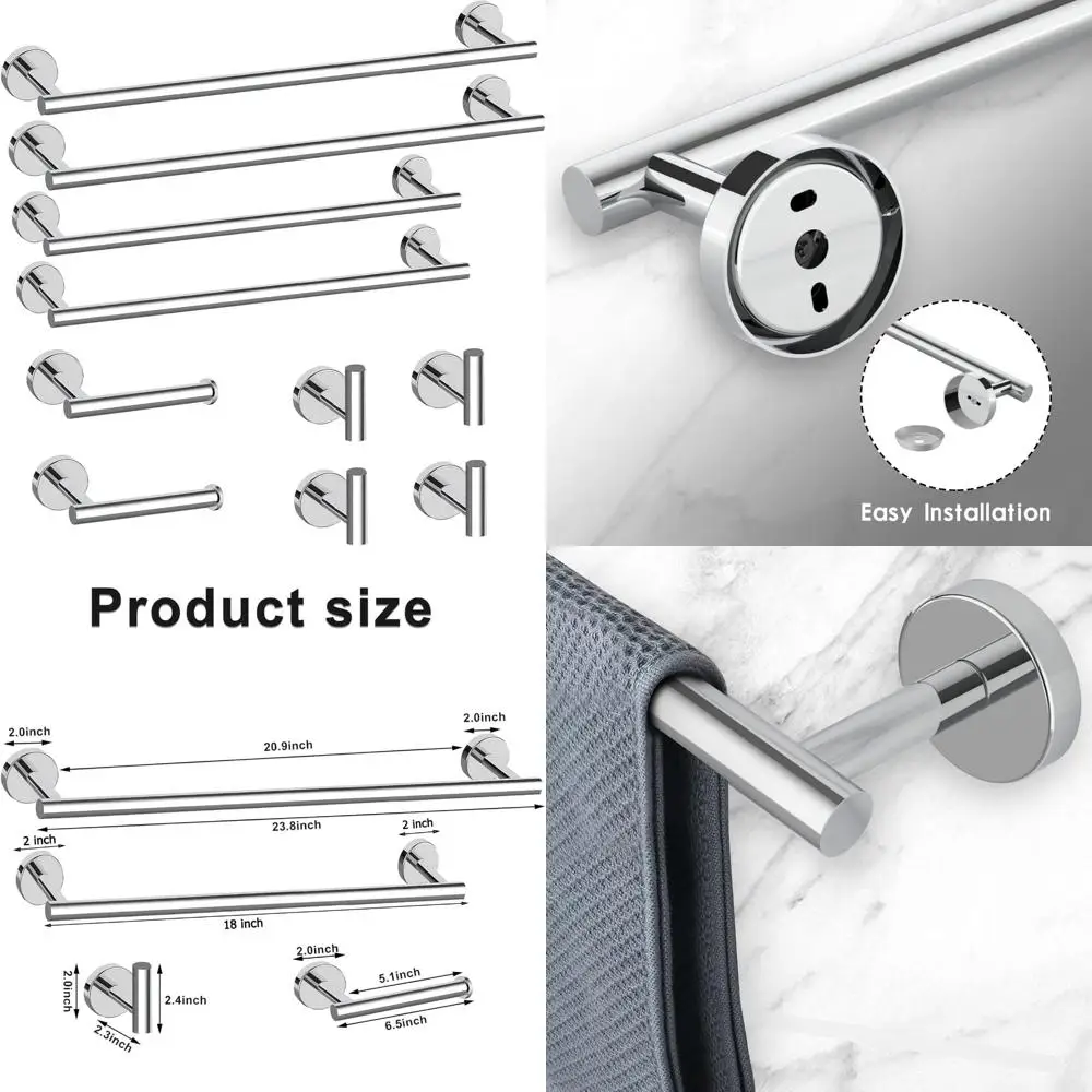 

Chrome Bathroom Hardware Set - 10 Pieces with Towel Bar, Robe Hook, Toilet Paper Holder, and Accessories