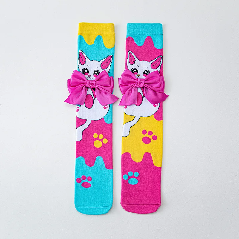 Kinder Lange Socken Leuchtende Farben 3D Cartoon Meerjungfrau Hase Mädchen Baumwollsocken 5-16 Jahre Kinder Kniestrümpfe Mädchen Geschenk – Detail 3