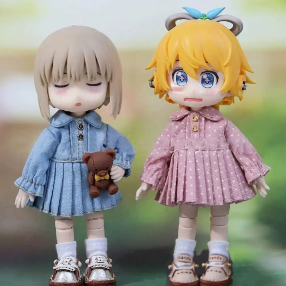 手作りオルガンドレス服ファッション DIY アクセサリー人形プリーツスカートレースラペル襟ジーンズドレス 1/11 OB11 人形