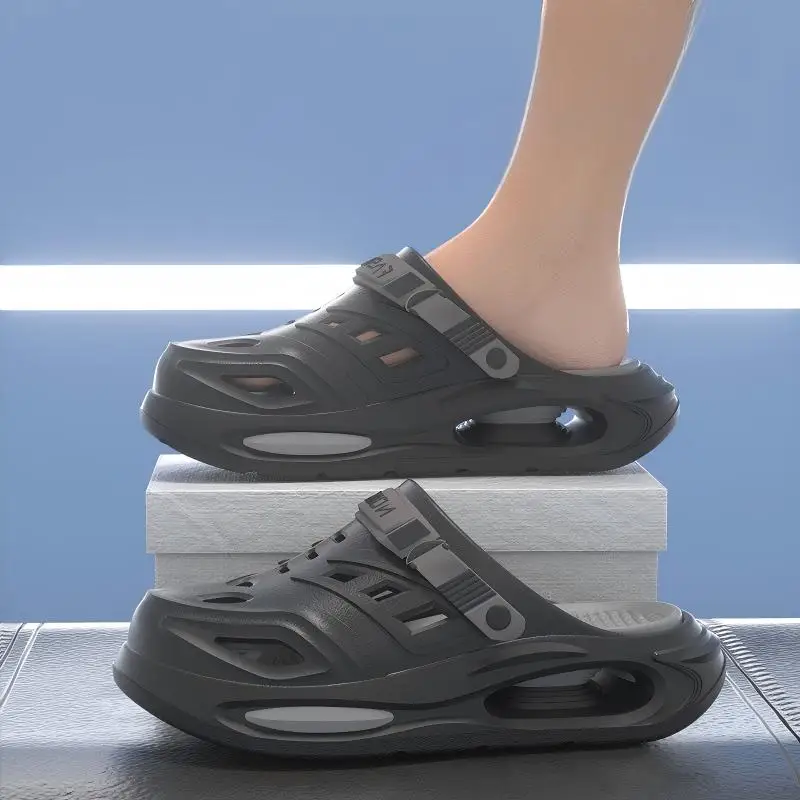 Men Hollow Slippers Men Summer Outer Wear New Trendy Thick-Soled Wear-Resistant Non-Slip Non-Stinky Feet Two-Wear Boys Slippers