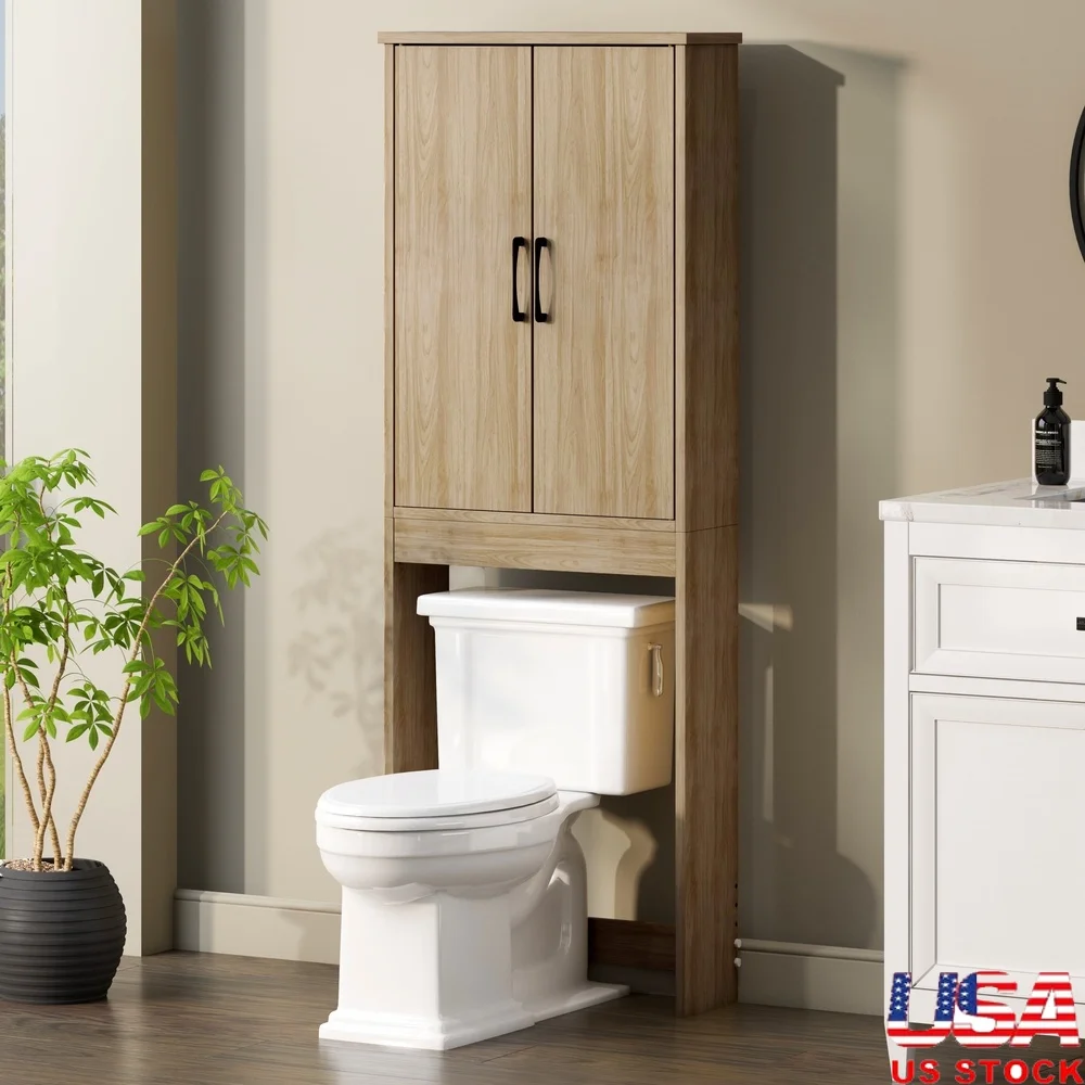 

Over the Toilet Storage Cabinet Euro Oak Space Saver Organizer with Double Doors Shelving Bathroom Essentials Assembly Required