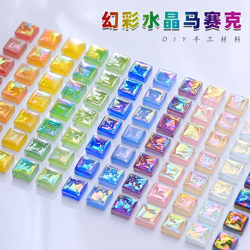 200g Diy Mosaic Handmade Colorful Crystal Glass Tiles, Handmade Material Package Square Porcelain Tile