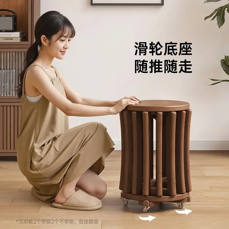 Combinazione tavolo e sgabello in legno massello, combinazione impilabile per la casa, deposito studio sgabello rotondo di ricambio