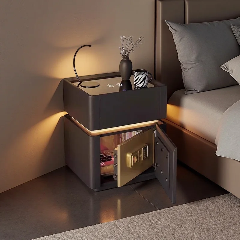 منضدة ذكية مع ضوء LED للشحن اللاسلكي آمن أو درجين - طاولة سرير حديثة من الزجاج المقسى بدون تجميع #3