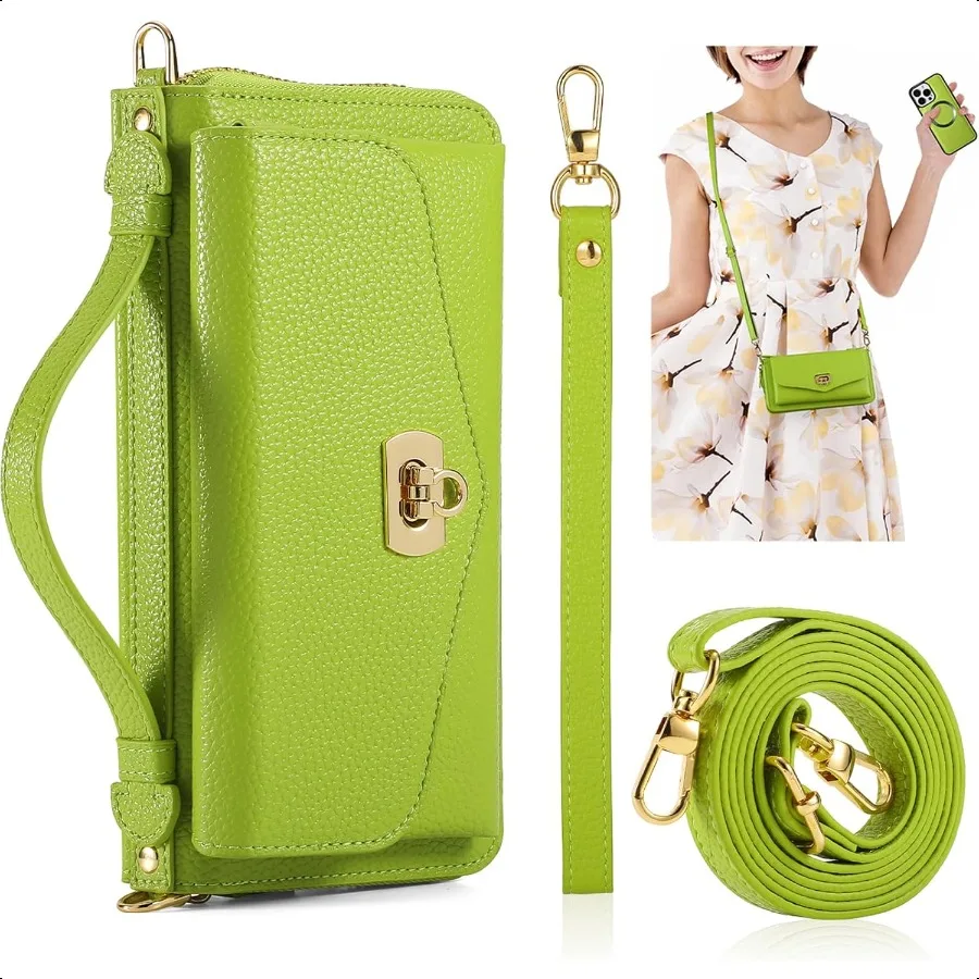 

Crossbody Wallet Case for iPhone 16 Pro 6.agnetic Detachable Floral PU Leather Phone Case with RFID Blocking Card Holder Wristl