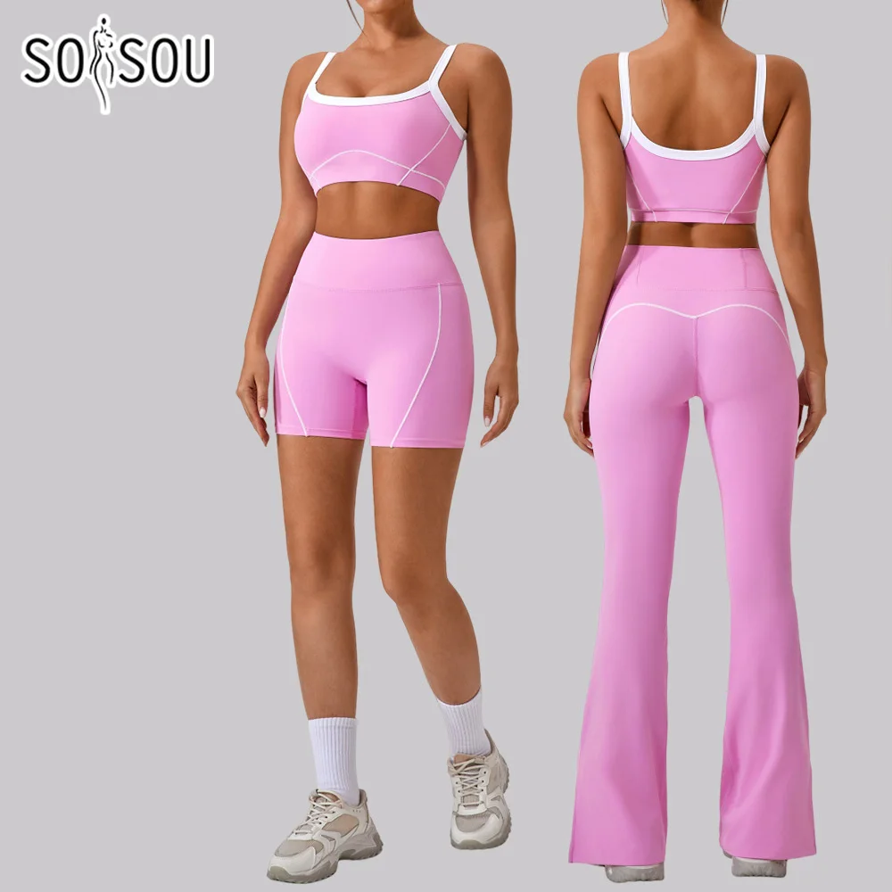 

Комплект для йоги SOISOU из 2 предметов: нейлоновый топ на бретелях и облегающие высокоэластичные шорты для тренировок, спортивный бюстгальтер, спортивная одежда для зала