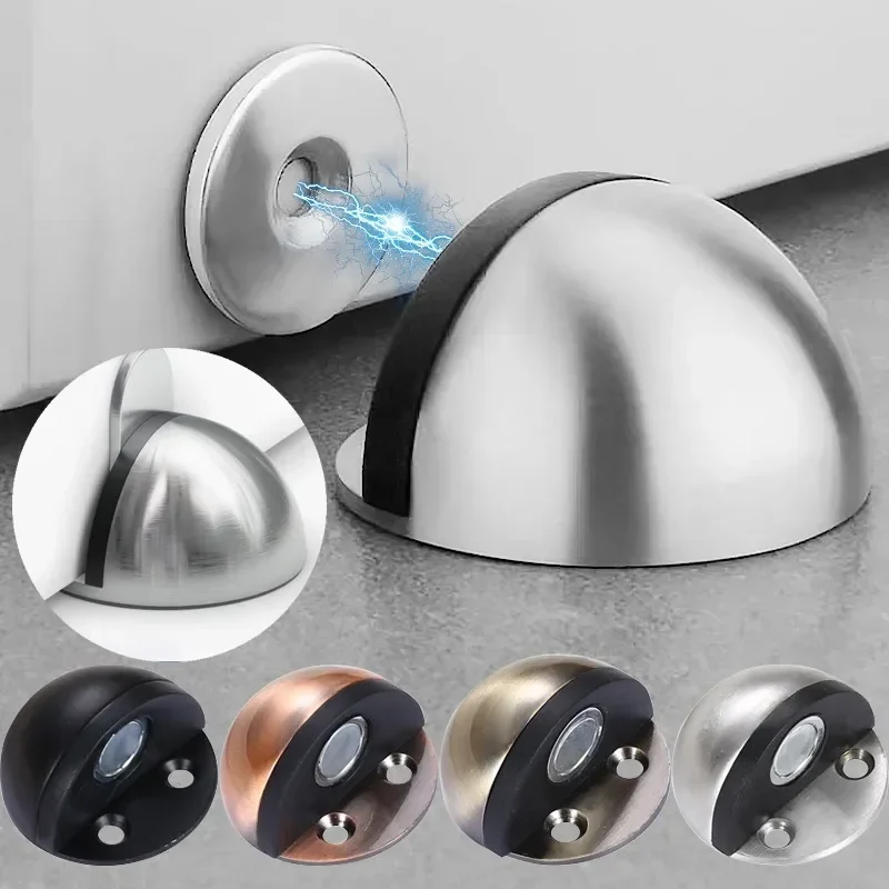 Stainless Steel Magnetic Dual Door Stopper Nail-free Catch Wall Protector Bumper Wedge Stop Floor Holder Of Door Stops Hardware