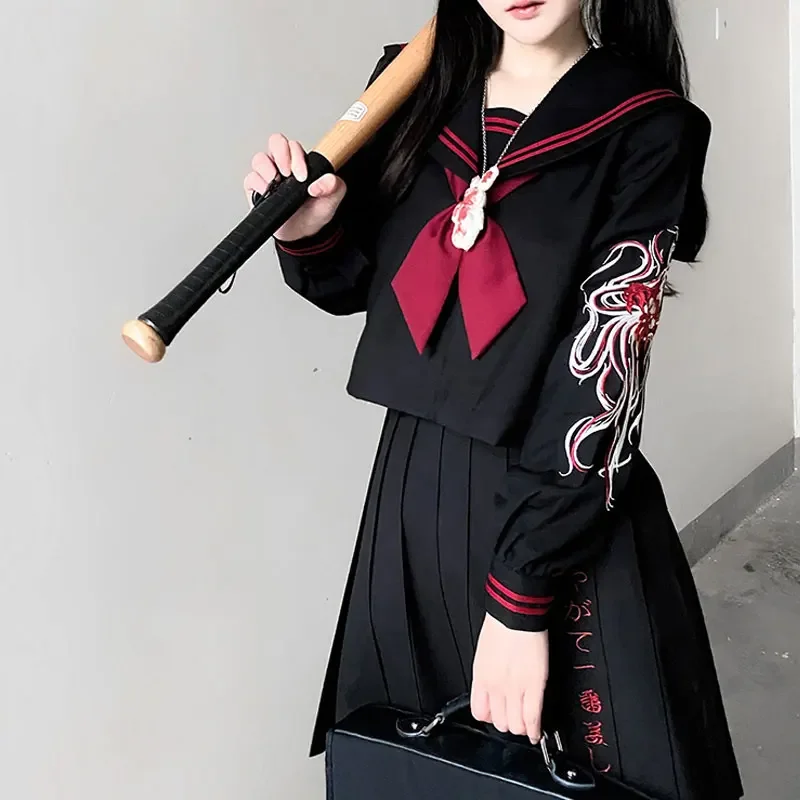 Uniforme brodé pour écolière, haut à manches longues, vêtements d'école de marin de classe japonaise pour étudiants, Anime COS pour femmes, S-XL