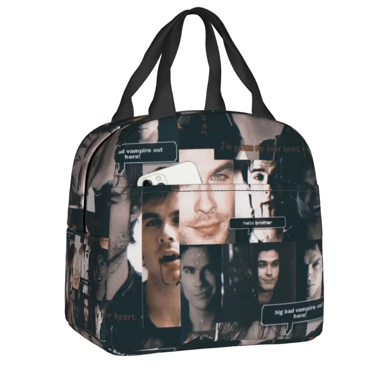 Custom Damon Salvatore The Vampire Diaries Insulated Lunch Bag for Portable Fantasy Film Thermal Cooler  Box Beach Travel