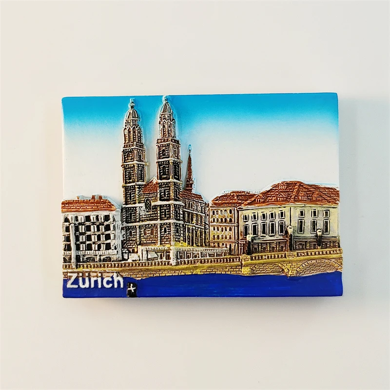 Switzerland，Zurich，streetscape，3D Stereoscopic，Tourism souvenirs，Resin painting，decoration home，refrigerator magnets