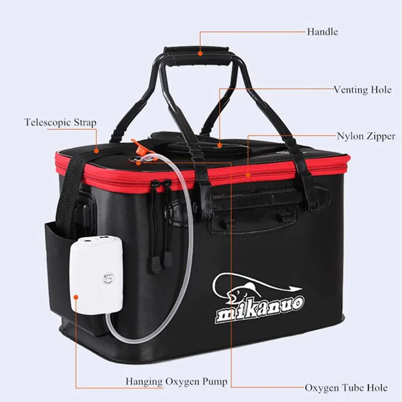 للطي رشاقته مقاومة للاهتراء إيفا دلو صيد خزان الأسماك الحية مضخة الأكسجين الرياضة في الهواء الطلق صندوق معالجة الصيد المعدات