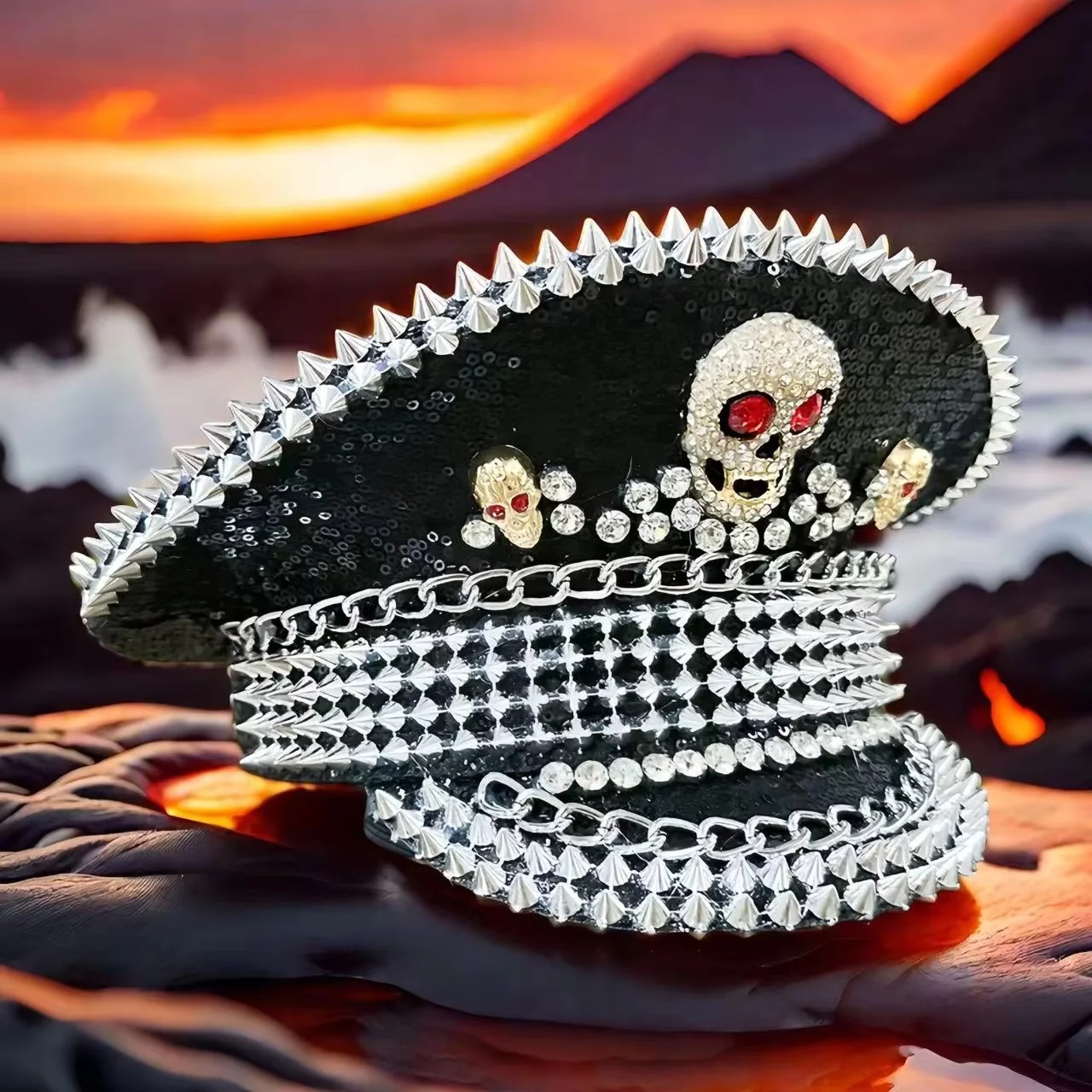 Chapéu de fantasia de festival de música HongLuan, chapéus de capitão com strass para mulher de carnaval, acessórios femininos de cosplay