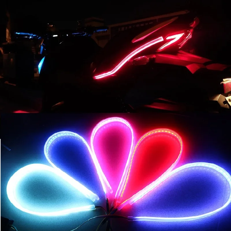 2 قطعة دراجة نارية LED DRL النهار تشغيل أضواء الذيل ضوء قطاع تتدفق مقاوم للماء بدوره إشارة مصباح السيارات اكسسوارات السيارات نمط