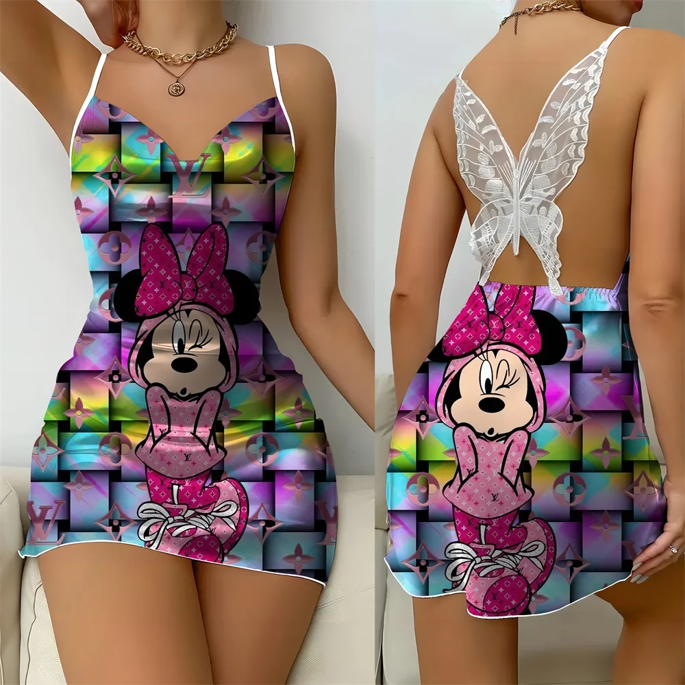 Summer Comfortable Nightwear for Women Sexy Slip Dress Disney Cartoon Pattern Female Pajama Sleevesless Women's Sleeping Dress