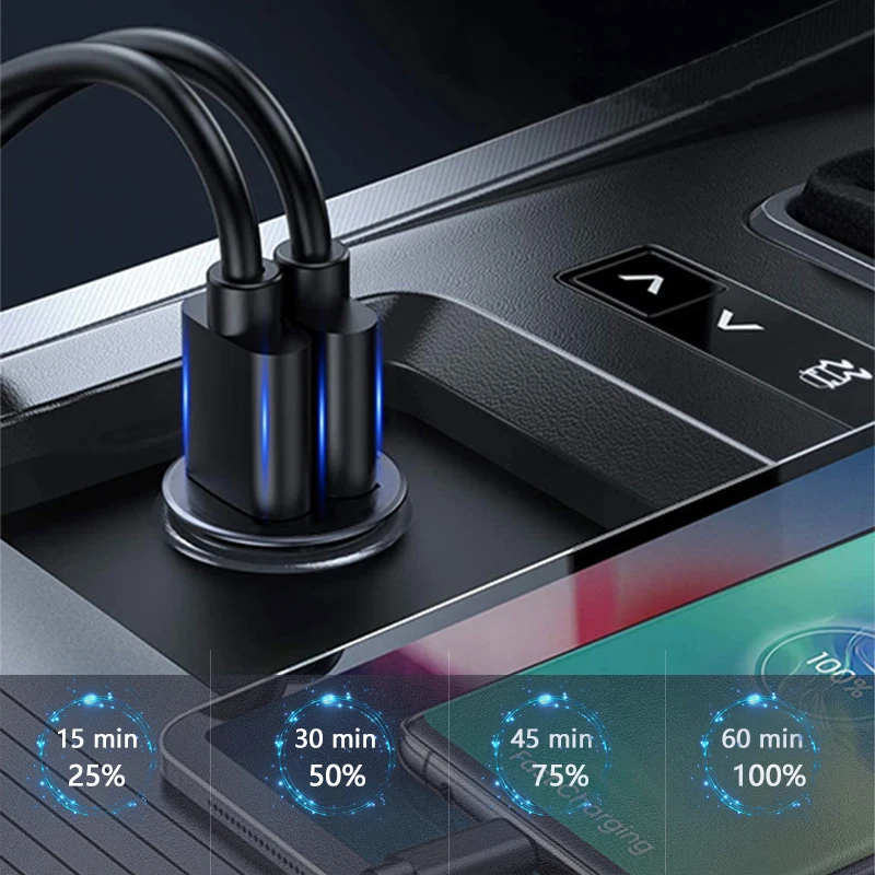 Mini 100W USB Car Charger Dual Ports Phone Charger Type C QC3.0 PD Fast Charge Pull Ring Fast Charger For Iphone Samsung Huawei