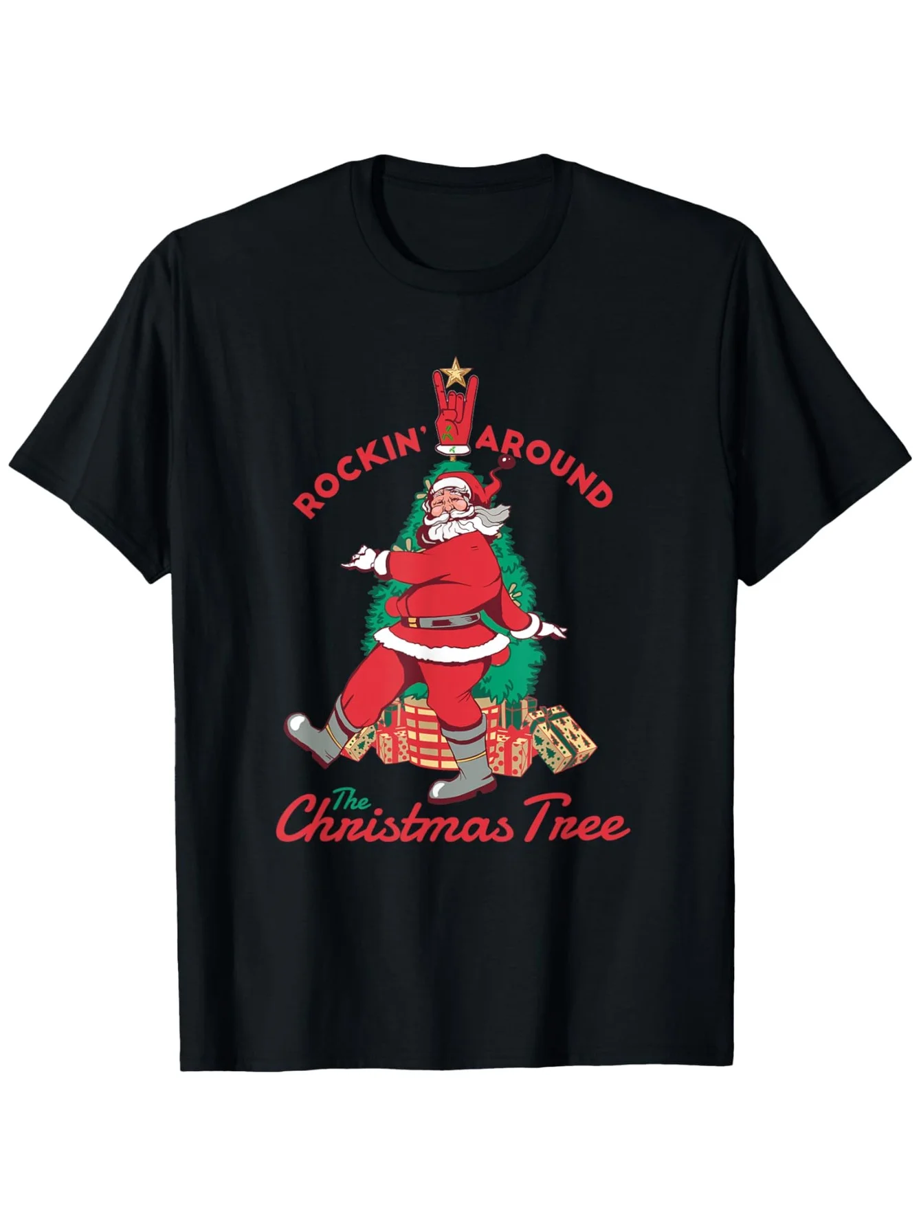 

Rockin' Christmas Tree Graphic T-Shirt - 100% Cotton Festive Santa Claus Design Perfect Gift for Men & Women