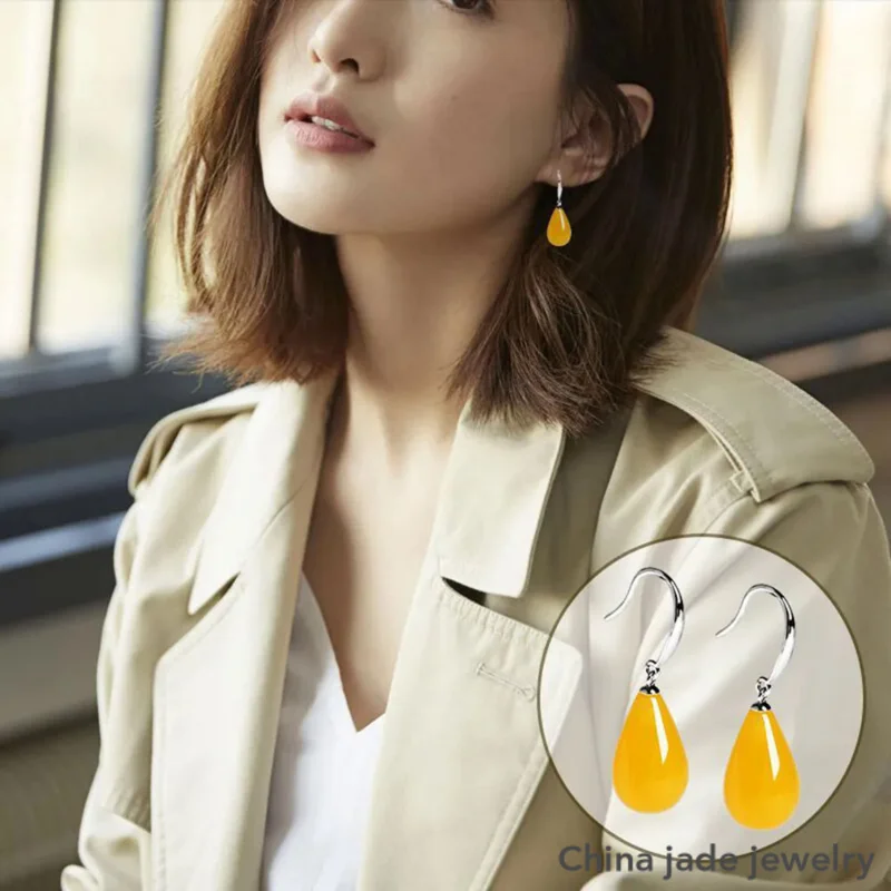 Natural Baltic Amber Water Drop Earrings Women Yellow Honey Wax Ambers Drop Earring For Girlfriend Mom Gifts Accessories