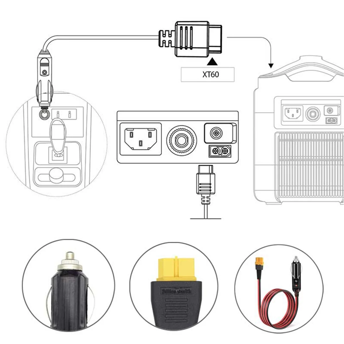 Car Lighter to XT60 12V 24V Charging Cable for S2000 EB55, 757/767 Series