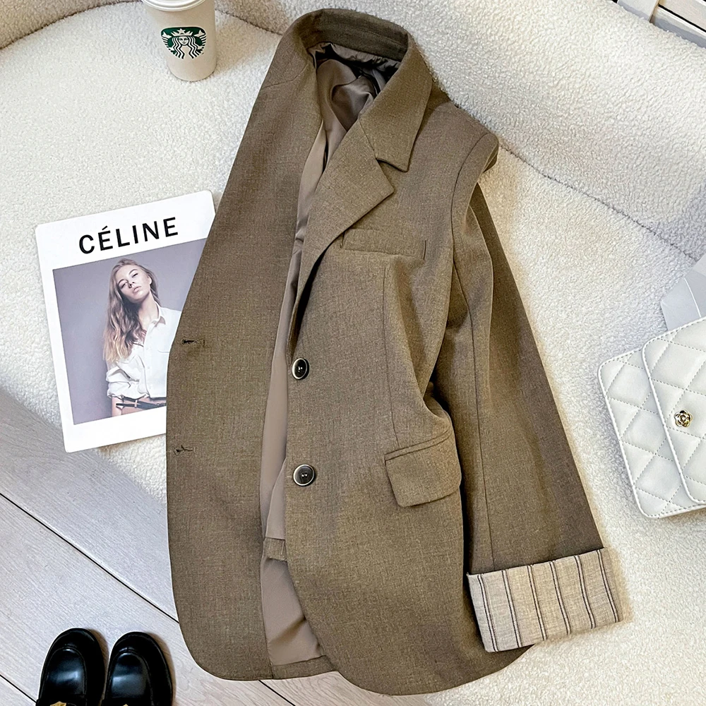 Fashionable Striped Design on Cuffs Suit Jacket for Women, Spring New Style Coat, Highlight the Elegant Temperament of Lady