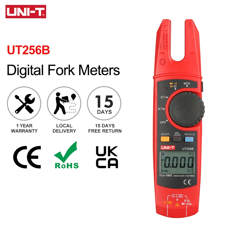 

UNI-T UT256B Digital True RMS Fork Auto Multimeter 200A AC DC Current Clamp Meters NCV Tester Voltmeter Ohm Cap Auto Range More