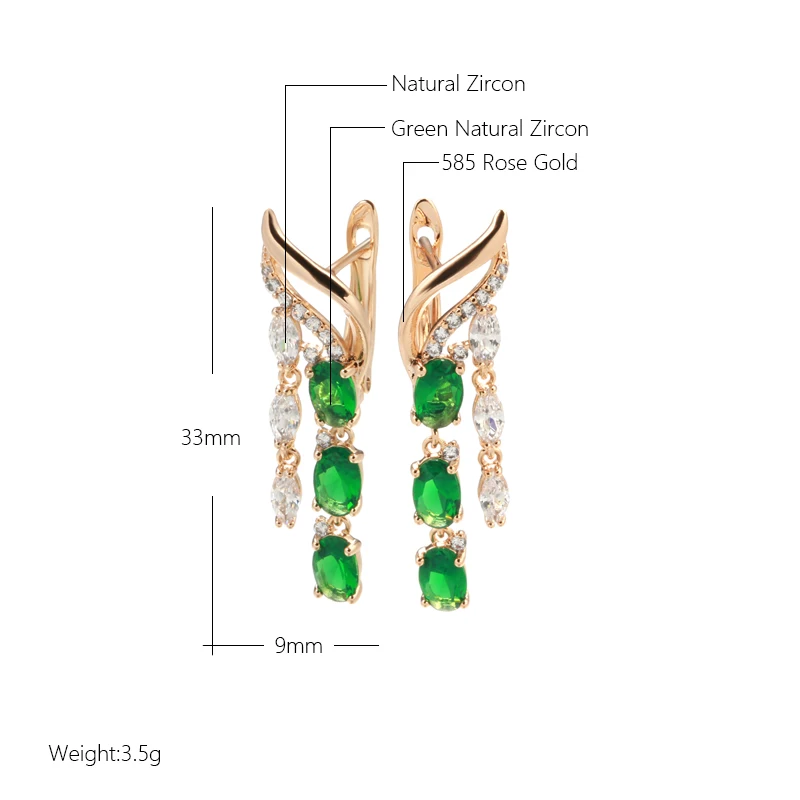 Kienl New 585 Rose Gold Long Tassels Earring Women Vintage Green Natural Zircon Flower Drop Earring High Quality Daily Jewelry