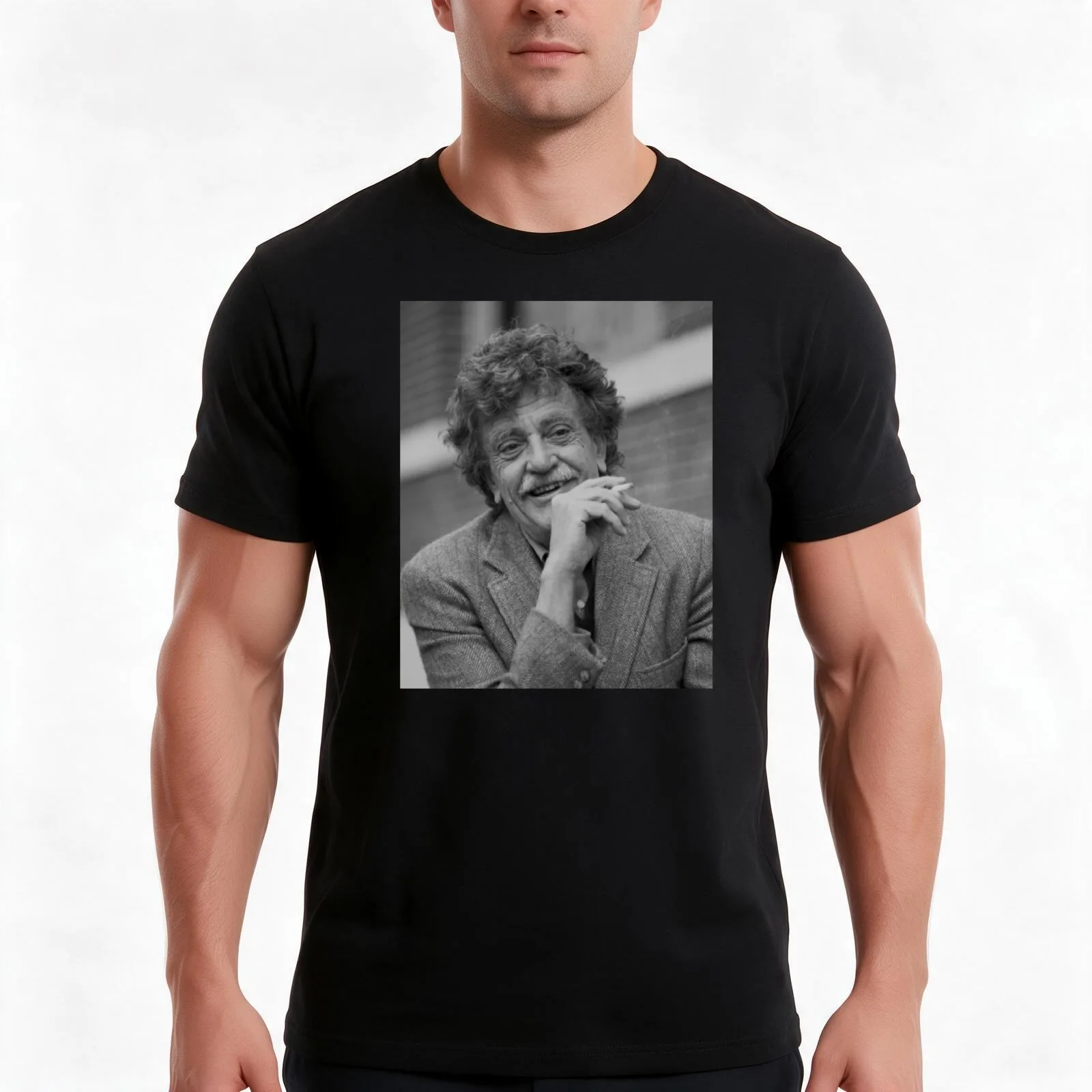 Kurt Vonnegut Black and White Portrait T-Shirt Summer Casual Cotton Tee Oversized Streetwear Tops Vintage Graphic Print
