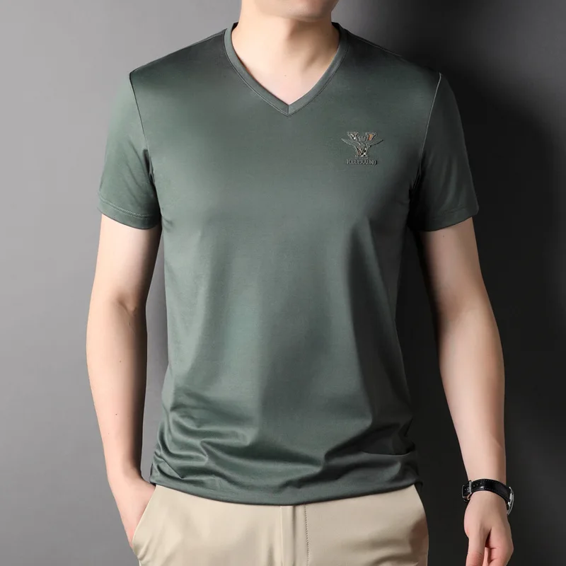 Summer New Polo Shirt Contain Mulberry Silk Short-sleeved T-shirt Men\'s Silky and Breathable Quality Men\'s Shirt