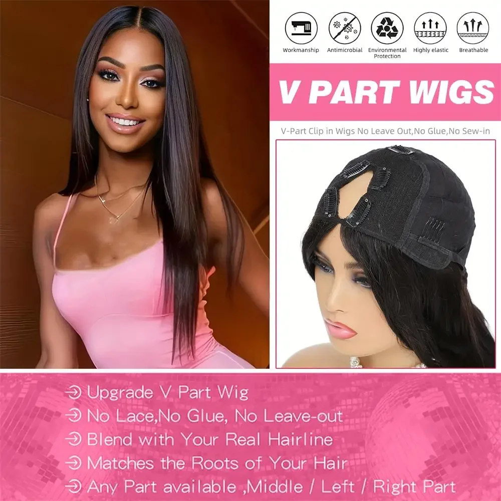 V-Part Naturfarbene Glatte Echthaar-Perücken aus Remy-Haar, Brasilianisches Haar, No-Leave-Out, Verbesserte Maschinenfertigung, 220 Dichte – Detail 5