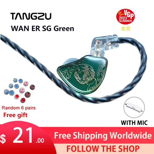 Tangzu WAN ER SG Jade Green 10mm controlador dinámico auricular intrauditivo IEM MIC diafragma compuesto de Metal N52 imán Beat-selling
