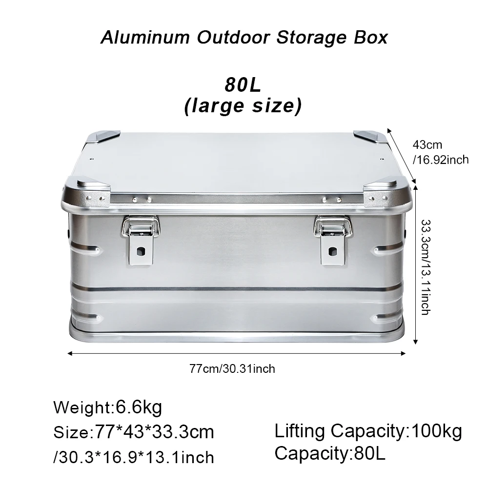 80L Outdoor Aluminum Alloy Storage Box Camping Picnic Travel Large Capacity Box Accessories Storage Bag Hiking Accessories
