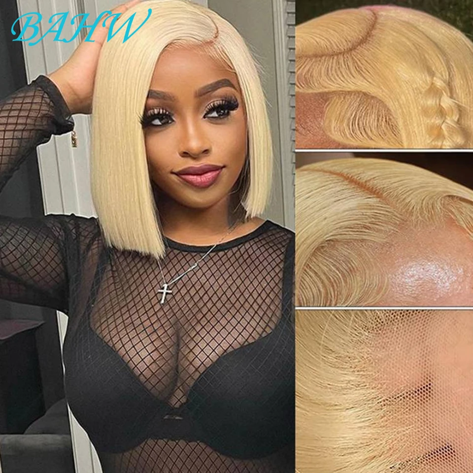 

613 Blonde Short Bob Wig 4x4 Transparent Lace Closure 100% Human Hair Wigs Straight 13X4 HD Lace Frontal Wig For Black Women