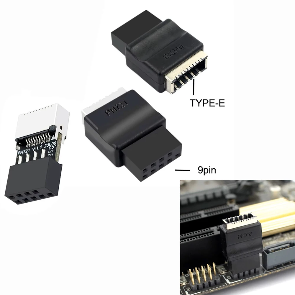 

Desktop Motherboard USB 2.0 9-Pin to USB C Type-E 20Pin Front Panel Header Key-A Socket Converter Computer Expansion Adapter