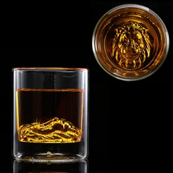Mighty Male Lion Head Double Walled Whiskey Glass Creative Cocktail Cup Bar  Wine Glasses Tumbler Drinkware Beer Mugs Barware