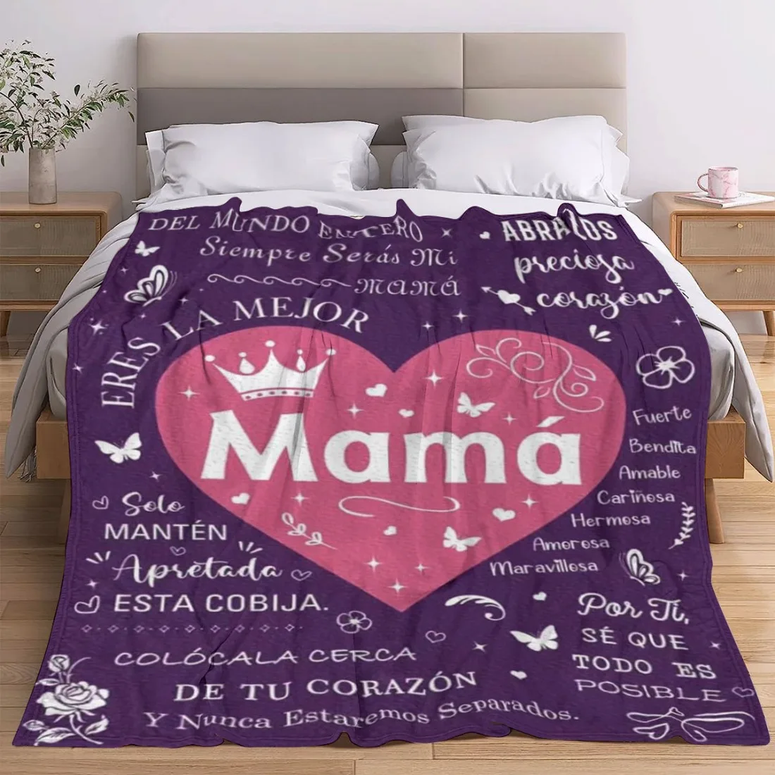 Premium Soft Decorative Mom Love Heart Throw Blanket Mother's Day Gift Cozy Lap Throw for Couch Living Room Decor