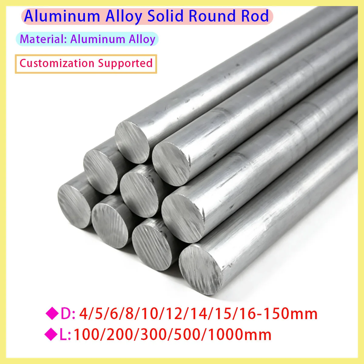 Aluminum Alloy Hard Solid Round Rod Diameter 4/5/6/8/10/12/14/15/16-150mm