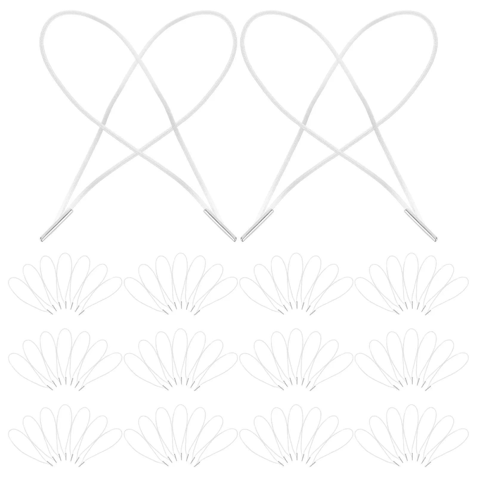 

100Pcs White Elastic Strap 1.5mm 4.9inch Stretchable Cord with Iron Buckle for Office Storage DIY Hat Mask Chin Cord Badge