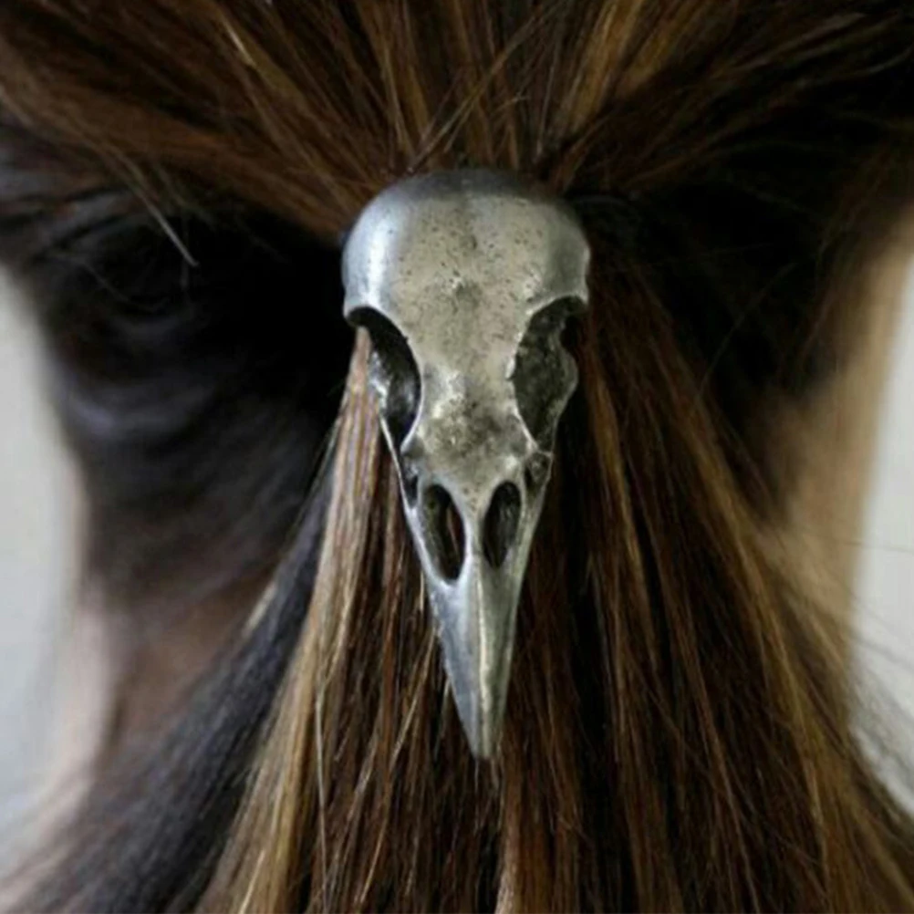 

High Quality Alloy Metal Crow Skull Hair Band 5x2 5x0 3cm Bronze Elastic Tie Novelty Punk Style Halloween Costume for Women